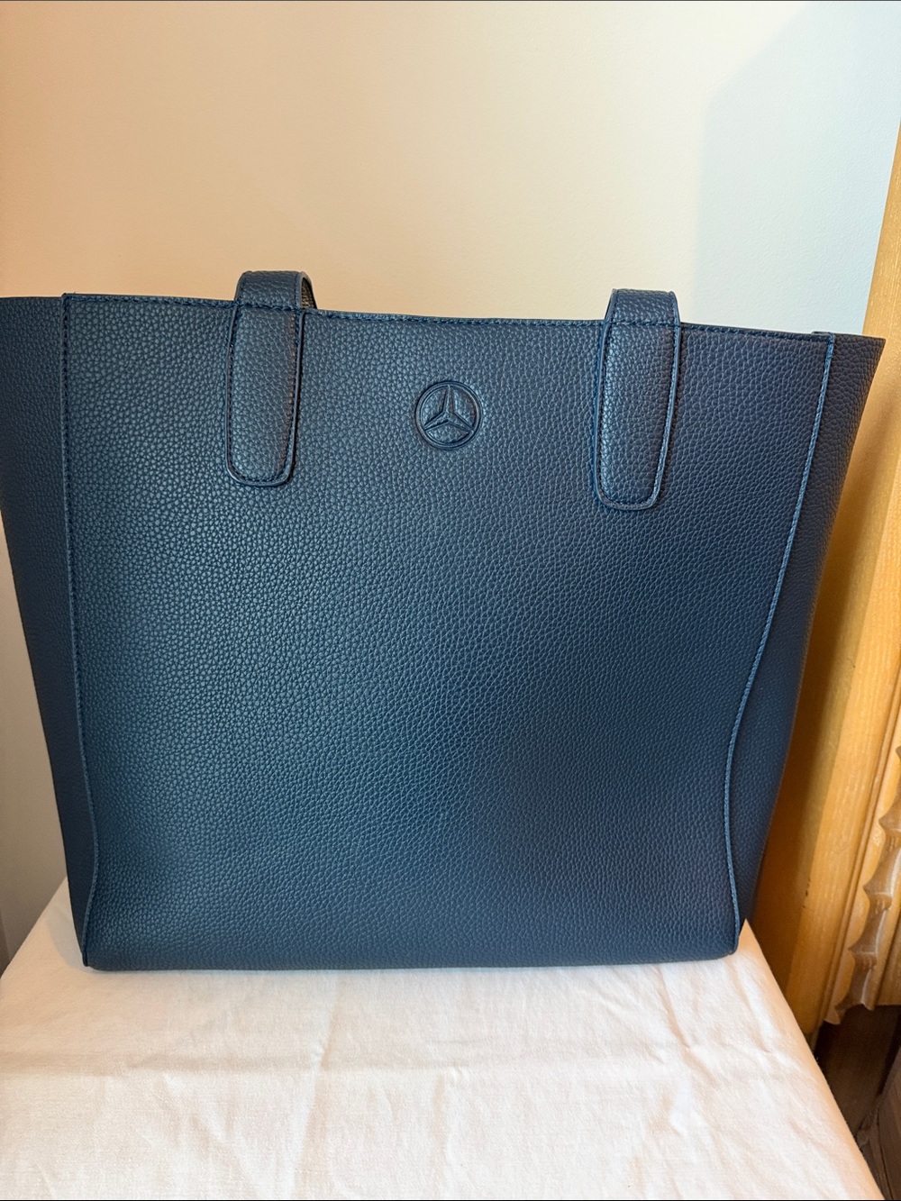 Pebbled Navy Leather Tote with Mercedes Benz Logo